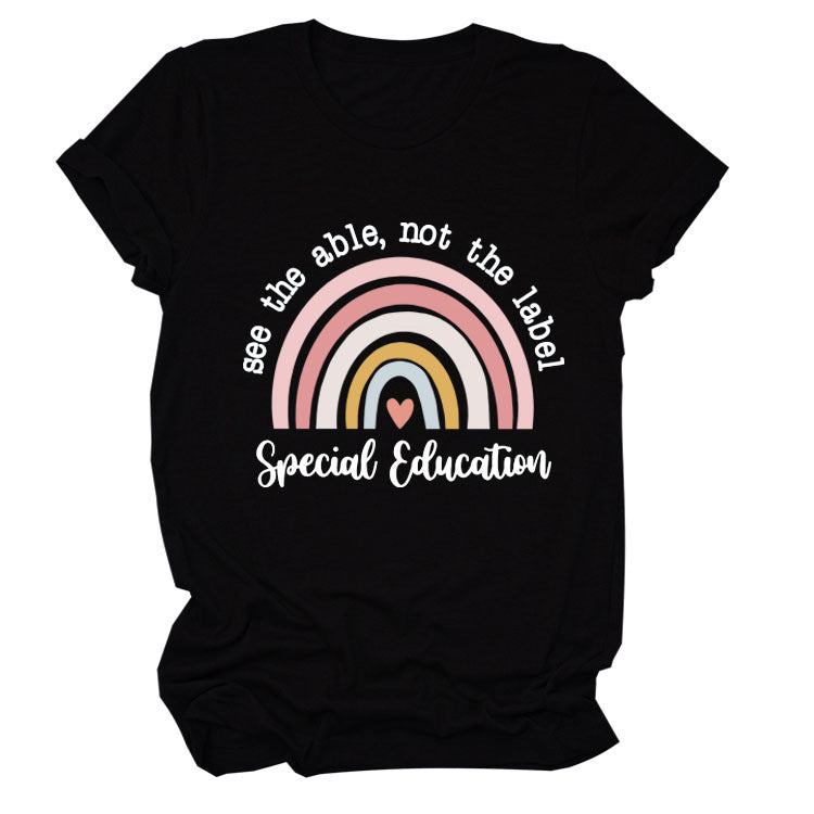 Rainbow Love Round Neck Short Sleeve T-Shirt