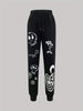 Skull Print Fitted Bottom Jogger Pants, Casual Drawstring Pants For Spring & Fall, Women's Clothing