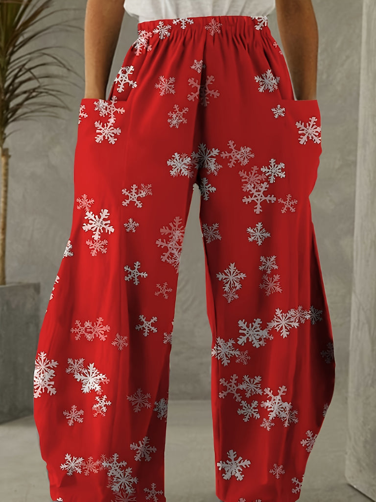 Vibrant Christmas Letter Print Wide Leg High Waist Pants - Women's Casual Pants with Comfortable Fit and Stylish Design - Perfect for Holiday Season and Daily Wear