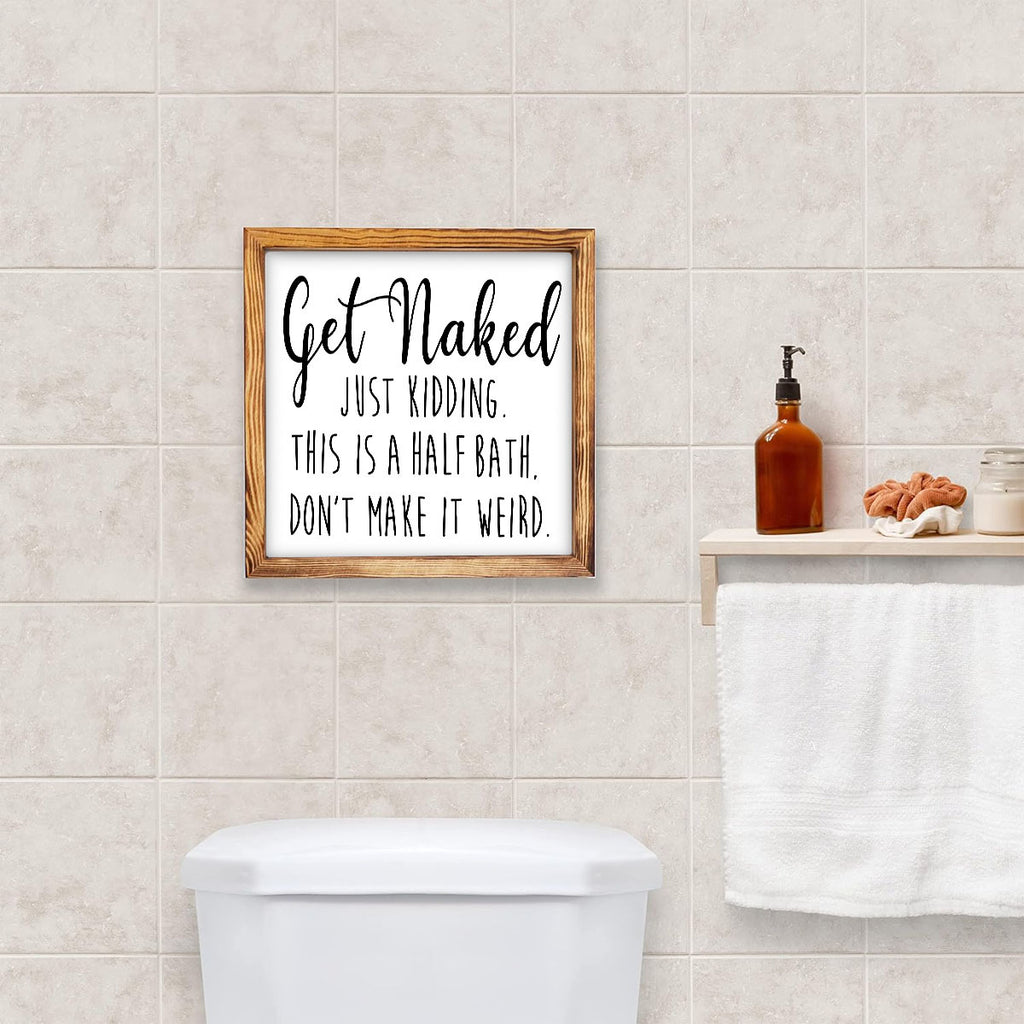 1pc Get Naked Wooden Framed Sign - Funny farmhouse bathroom decoration sign, rural farmhouse wall decoration plaque, bathroom wall art decoration, Christmas decorations