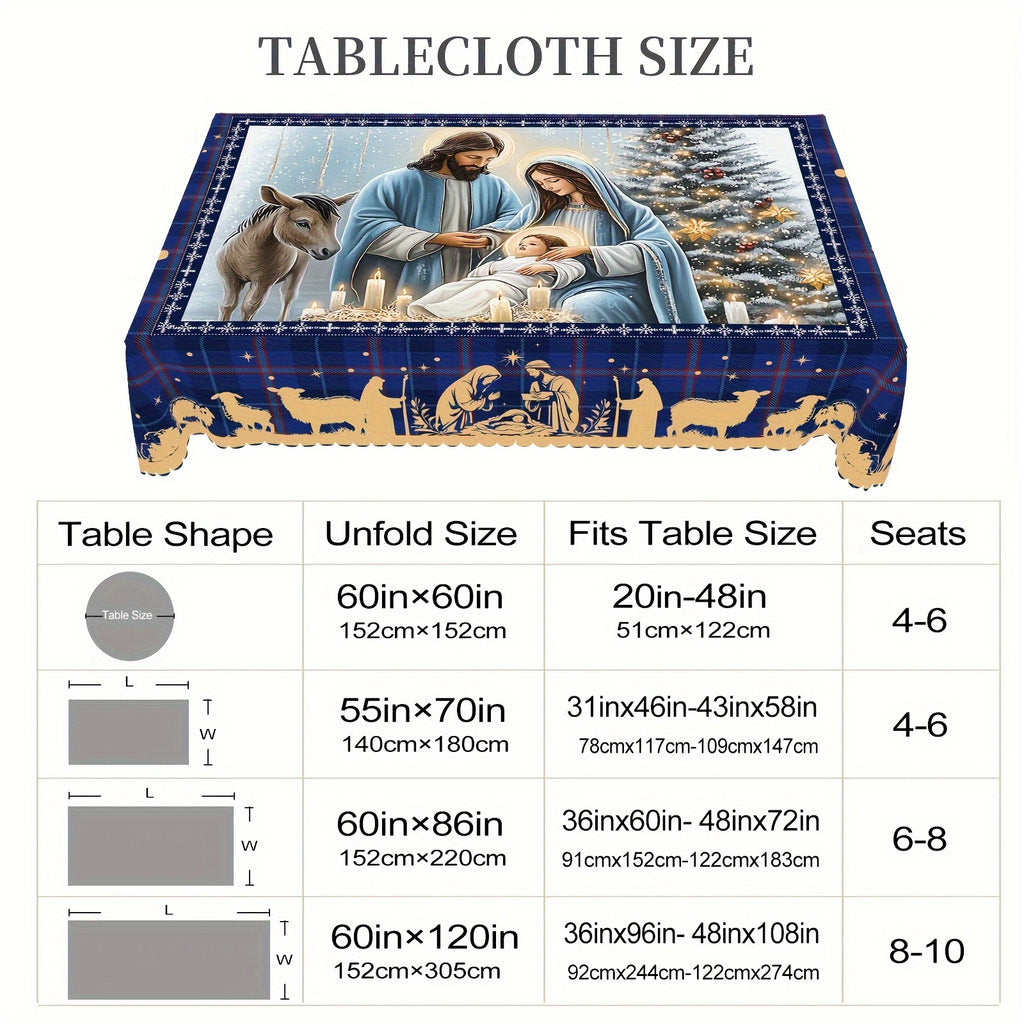 Vibrant Blue Plaid Christmas Tablecloth - Embossed Edges, Waterproof, Stain-Resistant, Easy Care, Perfect for Holiday Dining & Kitchen Decor, Available in 4 Sizes (Round & Square)