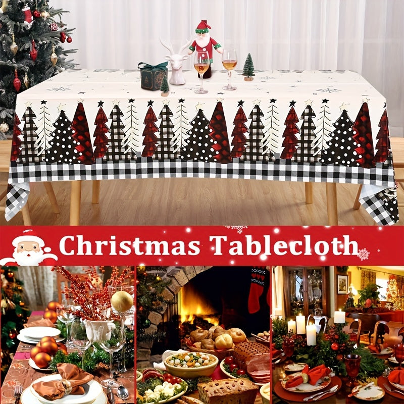 Christmas tablecloth - Disposable Christmas Tablecloth - Festive Red & Black Plaid Christmas Tree Design - Holiday & Winter Table Decorations - For Christmas, New Year & Festive Gatherings - Easy & Festive Table Cover - Deck Your Halls in Style