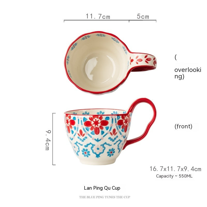 Handmade Large Capacity Painted Irregular Breakfast Cups For Household Use