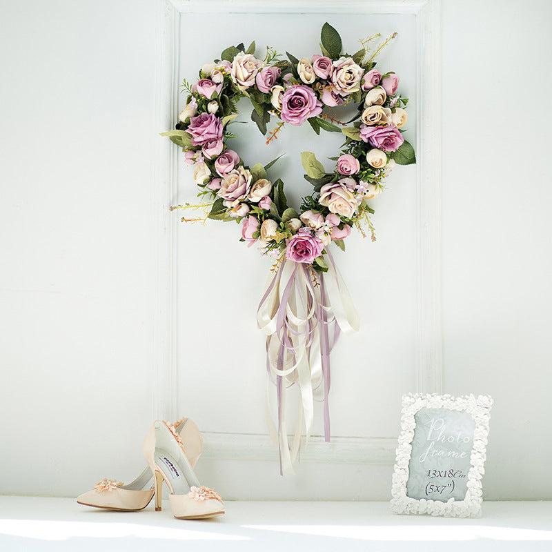 The rose flower wreath hanging wall flowers simulation round heart-shaped ornaments wedding wedding room decoration decoration wall Home Furnishing