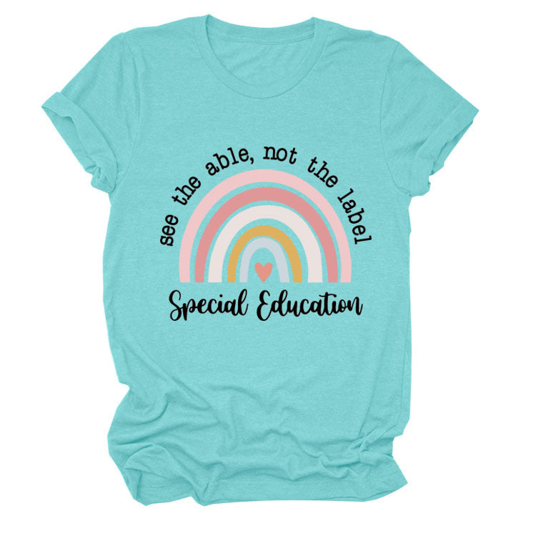 Rainbow Love Round Neck Short Sleeve T-Shirt