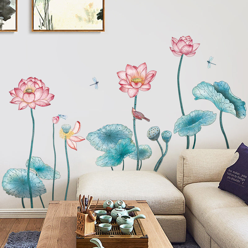 Chinese style wall stickers bedroom warm wall lotus stickers