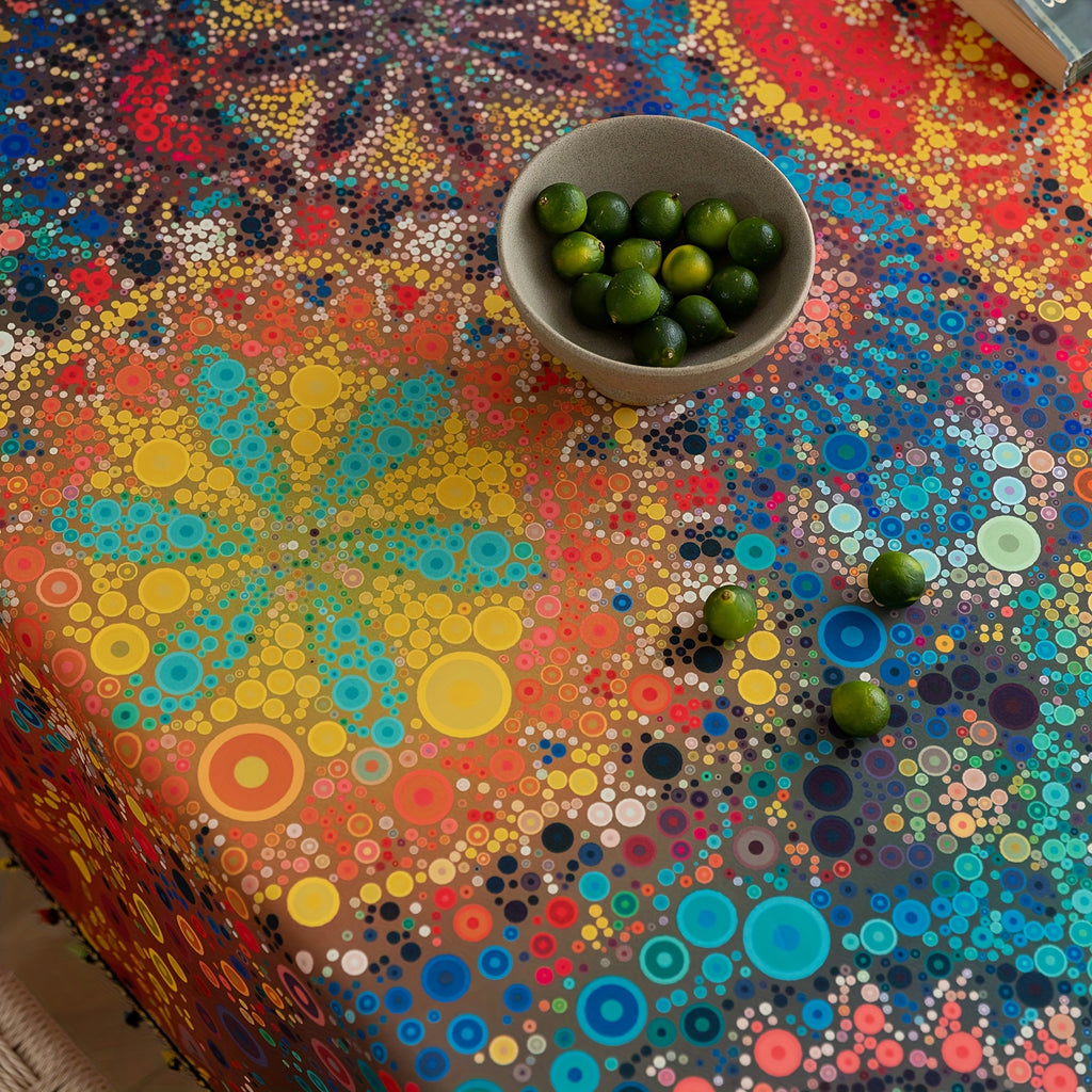 Vibrant Red Polka Dot Bohemian Linen Tablecloth with Tassels - Stunning Geometric Digital Print, Washable, Durable, and Easy Care for Festive Gatherings, Everyday Meals, and Outdoor Parties - Handcrafted with Love for a Unique Touch