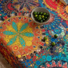 Vibrant Red Polka Dot Bohemian Linen Tablecloth with Tassels - Stunning Geometric Digital Print, Washable, Durable, and Easy Care for Festive Gatherings, Everyday Meals, and Outdoor Parties - Handcrafted with Love for a Unique Touch