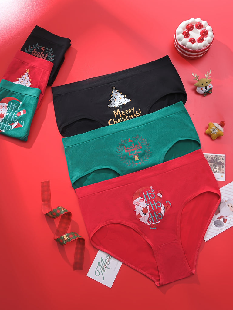 6pcs Plus Size Women's Panties - Seamless, Comfortable & Breathable with Cute Santa Claus & Christmas Tree Designs