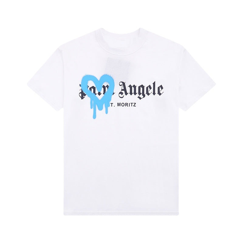 European American Fashion Brand Love Spray Printing Short Sleeve Spring And Autumn Men And Women Same Style Casual Loose-fitting T-shirt