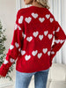 Heart Pattern V Neck Eyelet Sweater, Casual Drop Shoulder Long Sleeve Sweater For Fall & Winter, Women's Clothing