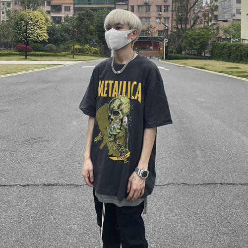 Rock Skull Print High Street Loose Short Sleeve T-Shirt