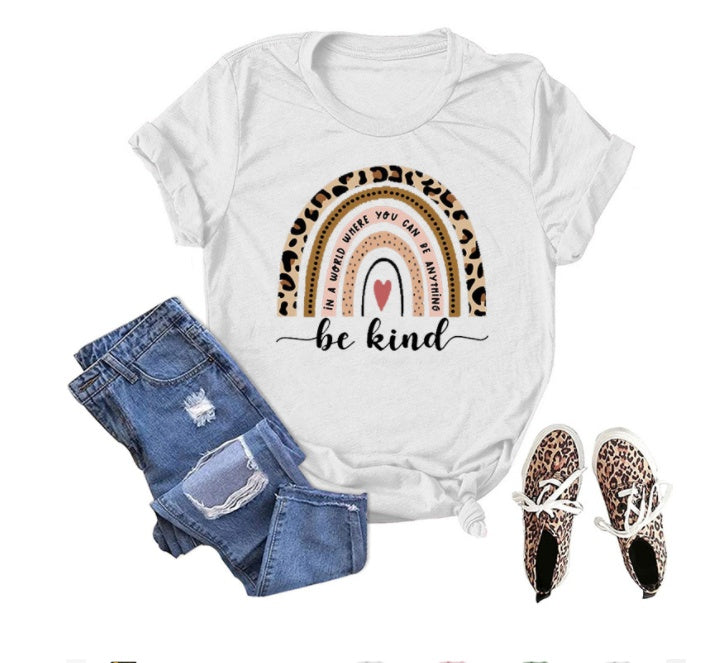 Fashion BE KIND Letter T-Shirt Top Print Short Sleeve