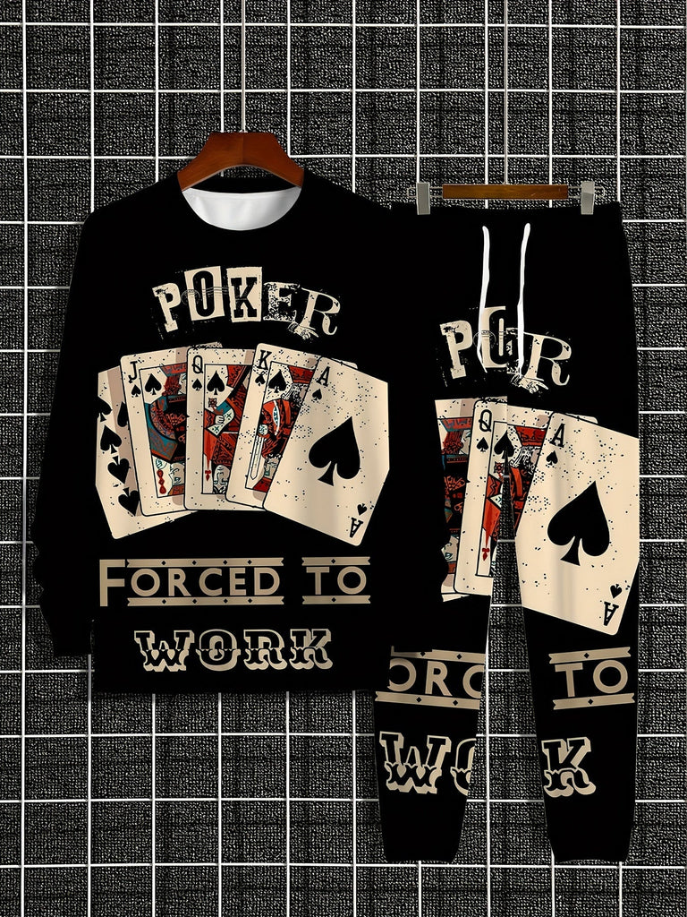 Men'S Spring And Autumn Outfit, Featuring a Long-Sleeve Round-Neck Sweatshirt And Elastic Waist Sports Pants Set, Adorned with Ethnic Pattern Designs