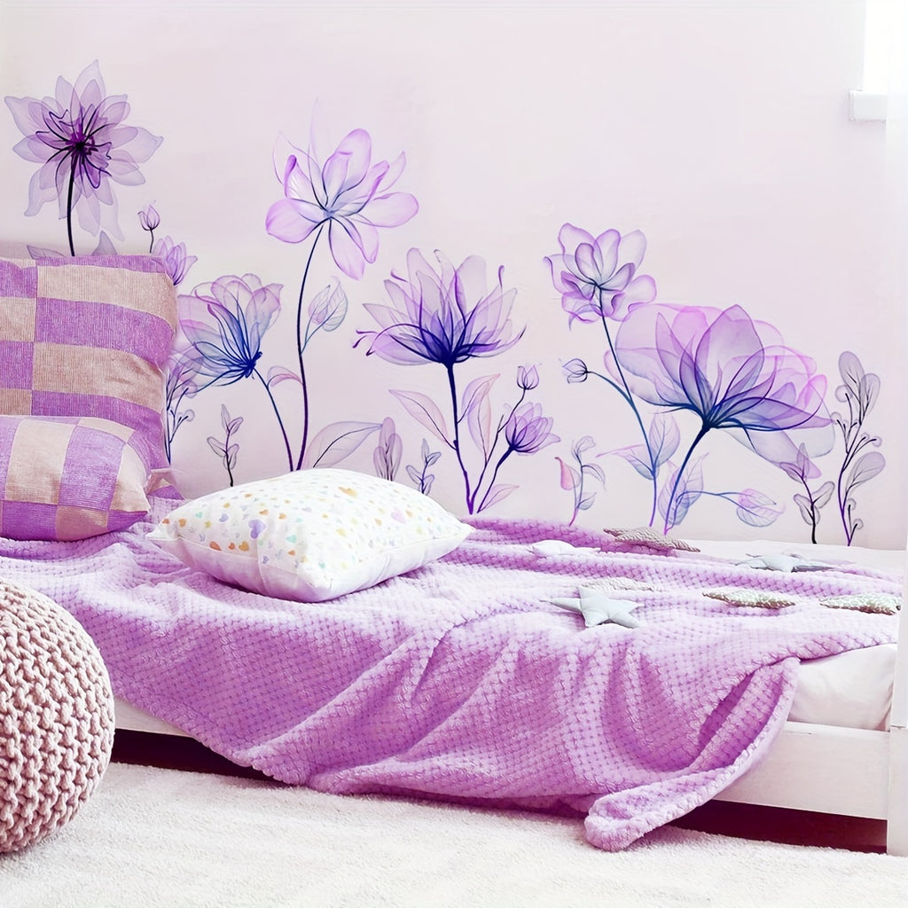 1pc Purple Plant Flower Pattern Self-Adhesive Removable Wall Sticker for Bedroom Entryway Living Room Porch Home Decoration