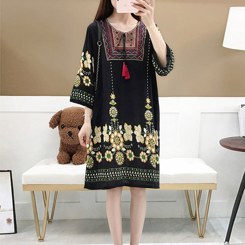 Cotton Silk Floral Dress Vintage Women's Clothing