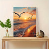 Seagull and Sunrise Beach Scene Canvas Wall Art, Landscape Themed Wrapped Canvas Print with Pine Wood Frame, Easy Install Home Decor for Bedroom & Living Room - Perfect Gift for Art Enthusiasts