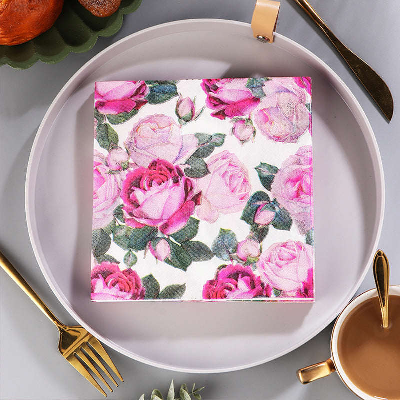 Chinese Rose Printed Napkin Paper Tissue Western Restaurant