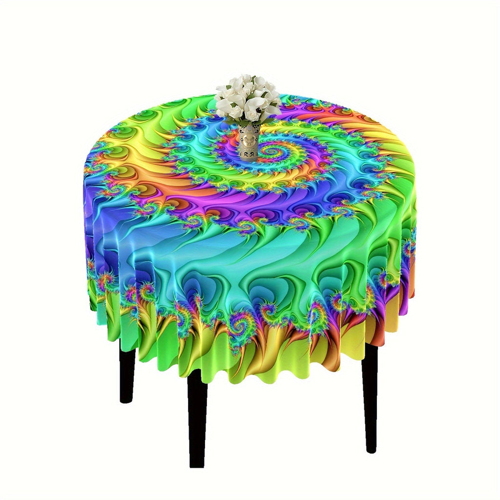 Colorful Vortex Circular Tablecloth - 63" Waterproof Polyester, Vibrant Design for Dining, Picnics, BBQs & More - Easy Care, Perfect for Indoor/Outdoor Use