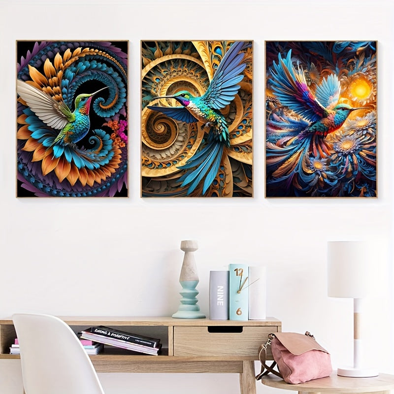 3pcs 15.7*23.6in/40cm*60cm Frameless Modern Watercolor Hummingbird Wall Art Canvas Painting Art for Living Room Cuadros Decor No Frame
