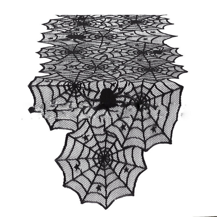 Halloween Table Cloth Black Lace Cover Table Runner Spiderweb Fireplace Scarf Table Decor Halloween Decorations For Home