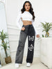 Two Tone Niche Straight Jeans, Loose Fit Butterfly Pattern Slant Pockets Denim Pants, Women's Denim Jeans & Clothing