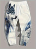 Men's Wolf Graphic Jogger Pants With Drawstrings, Casual Comfy Breathable Trousers For Spring And Autumn