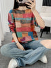 Vintage Plaid Crew Neck Sweater for Women, Long Sleeve Fall Winter Cozy Knitwear