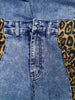 Women's High-Waisted Denim Wide-Leg Pants with Leopard Print And Stripe Side Panels