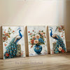 3 Piece Canvas Wall Art Set - Peacock with Floral Vase Print - Unframed High-Quality Canvas Painting - Frameless Wall Decoration for Living Room, Bedroom, Office, Cafe - Peacock Theme Wall Decor 24x16 inches