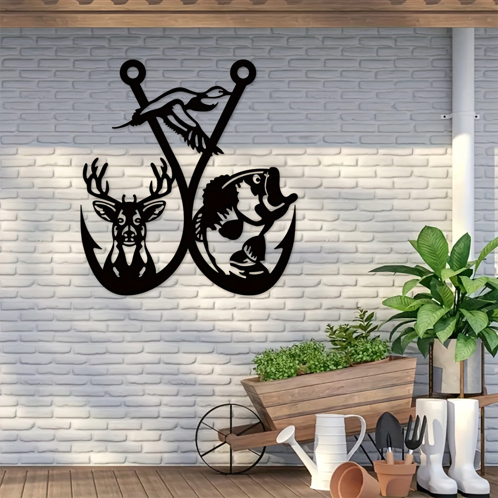 Hunting Fish Hook Metal Wall Sign - Hunters, Outdoor Enthusiasts, Rustic Homeowners - No, Metal, Wall mount, Use Without Electricity - Suitable for Hunting, Cabin, Bedroom