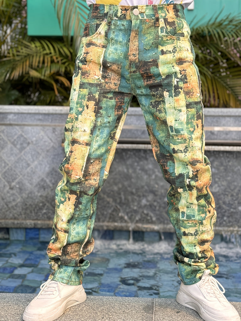 American Men's Printed Denim Pants, Fashion Street Straight Tube Style, Trend Full 3D Digital Printing, Suitable for All Occasions, Straight Tube Pants, Full Strip Fashion Printing Design, Suitable for All Seasons, So Young Men Special Choice