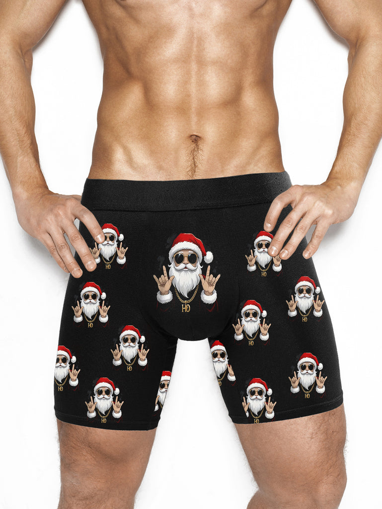 1pc Festive Men'S Boxer Briefs, Christmas Hip-Hop Santa Print, Novelty Casual Underwear, High Stretch Polyester with Spandex Lining, Funny Cartoon Pattern, No Waistband, Holiday Gift Essentials