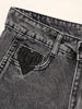 Straight Leg Jeans For Women High Waist Heart Printed Baggy Denim Pants Vintage Seam Front Wide Leg Jeans