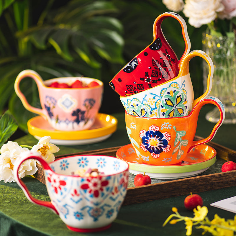 Handmade Large Capacity Painted Irregular Breakfast Cups For Household Use