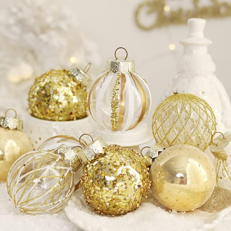 TROPOW 25-Pack Christmas Tree Ornaments - 2.4" Shatterproof Clear Balls, Champagne Golden & White, Freestanding, No Electricity Needed, Featherless, Ideal for Holiday & Wedding Decorations