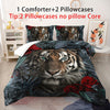 Red Comforter Set, Tiger Comforter Set Queen, Red Rose Flowers Plants Quilt Set Room Decor, 3D Print Wild Animals Plants Bedding Romantic Ultra Soft Comforter Set Insert 3pcs, 2 Pillowcases