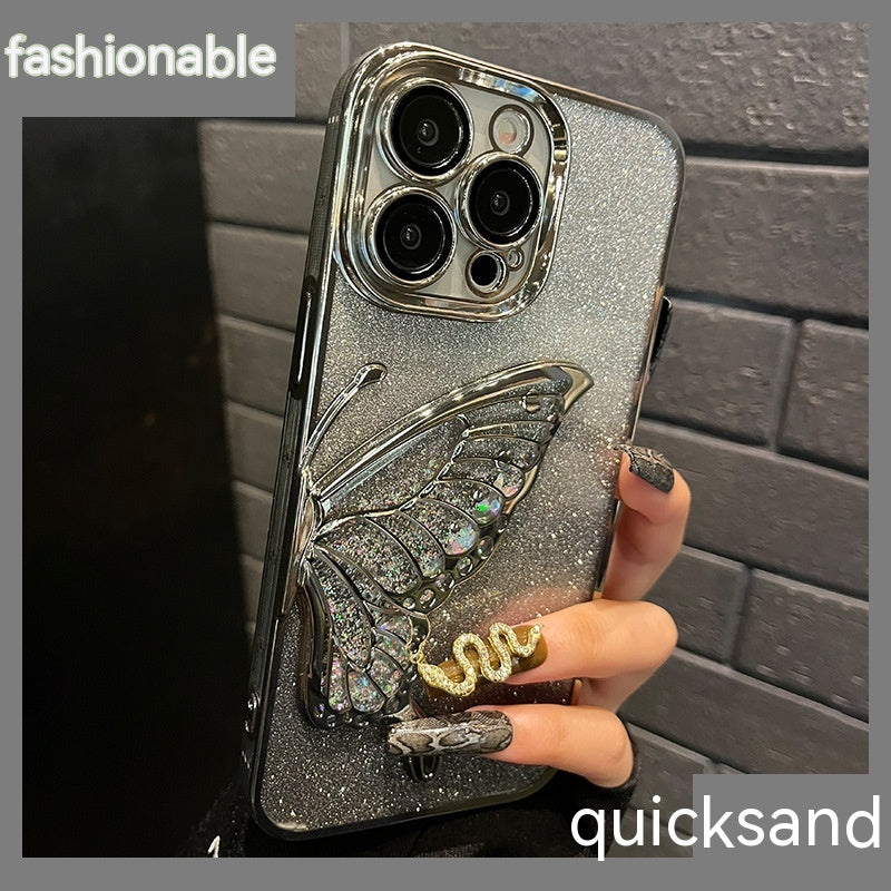 Phone Case Beautiful Glitter Powder Quicksand Butterfly With Lens