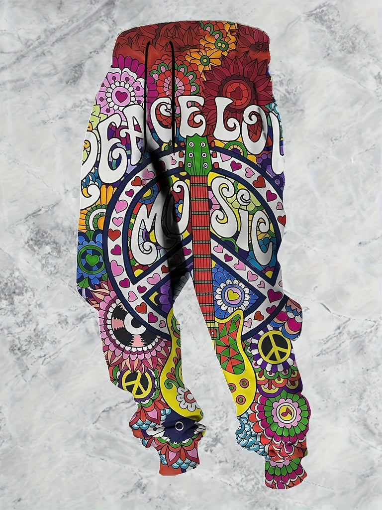 "Peace, Love, and Music" Printed Men's Jogger Pants - Spring/Fall Collection