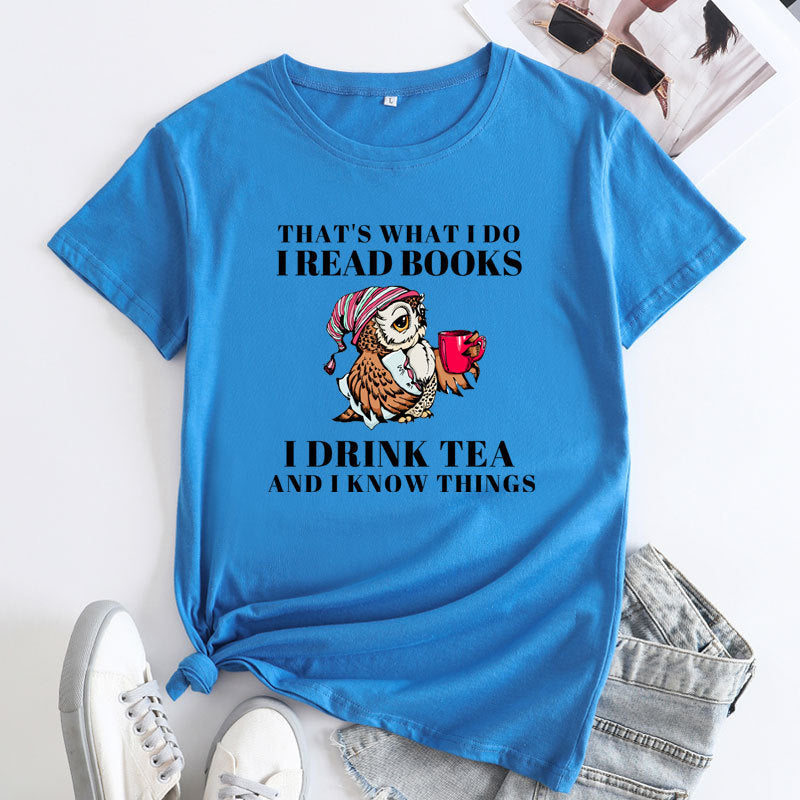 Women's Fashion Owl Letters Fashion Round Neck Short Sleeve