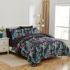 7 Piece Bed In A Bag Floral Comforter Set, Botanical Flowers Comforter And Sheet Set, (Dark Floral, Queen)