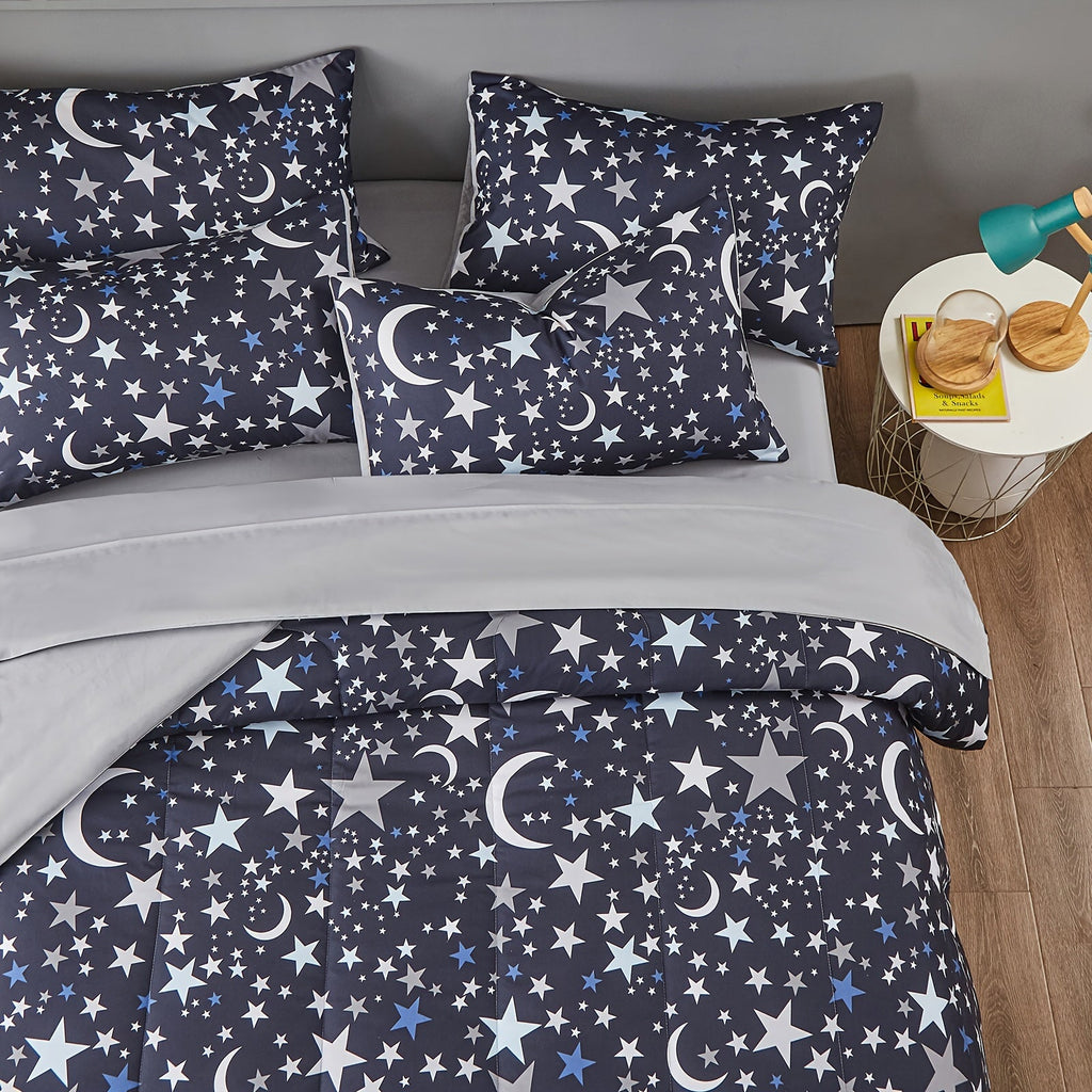 4/5Pcs Starry Sky Print Comforter Sets - Stain-Resistant, Hypoallergenic, And Lightweight Bedding For All Seasons - Twin/Queen Size Bed In A Bag With 100% Polyester Filling Halloween decor