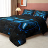 3Pcs Gamepad Comforter Set, Blue Grid Print Bedding Set, Gaming Console Comforter Set, Modern Gaming Controller Geometry Bedding Set For Adult Men, 1 Quilt 2 Pillowcases, Blue Black