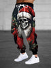 Men'S Fashion 3D Christmas Santa Skull Print Casual Polyester Sweatpants with Drawstring and Pockets - Slight Stretch Knit Fabric Regular Fit Joggers