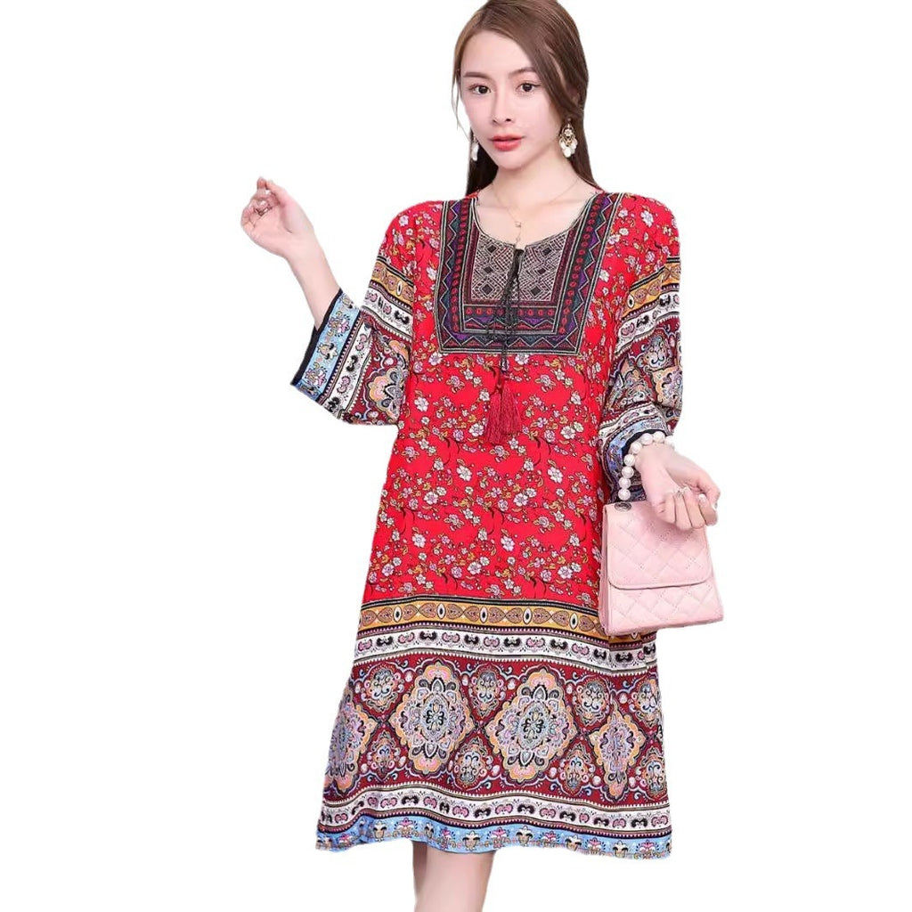 Cotton Silk Floral Dress Vintage Women's Clothing