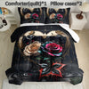 Colorful Rose Comforter Set, Floral Theme Bedding Set, Soft Polyester, 3pcs (1 Comforter and 2 Pillowcases)