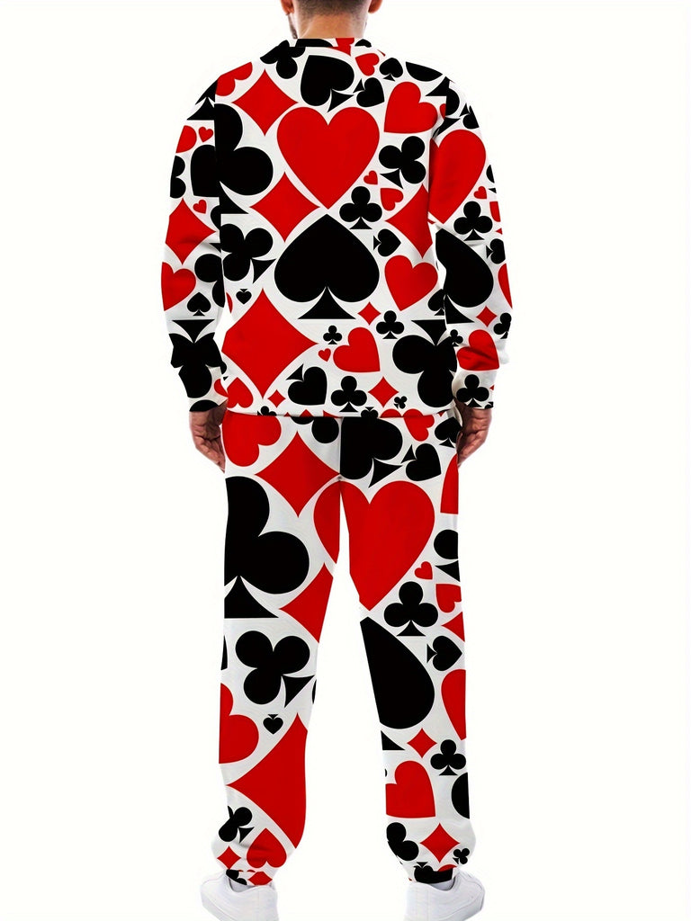 Autumn Tracksuit Set For Men 3D Poker Hearts Print Fashion Long Sleeve Tshirt Trousers Casual Sweatpants Jogging Clothes Suits