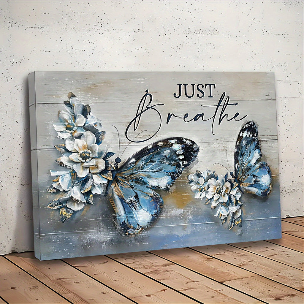 1pc Wooden Framed Canvas Painting Butterfly Flower Decor Vintage Rustic Wall Art Print For Home Decoration, Living Room&Bedroom, Festival Gift For Her Him Eid Al-Adha Mubarak