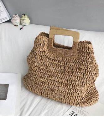 Wooden handle woven bag