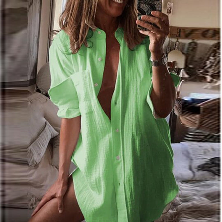 Women's Loose Shirt Single-breasted Cardigan